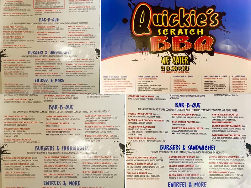 Quickies BBQ Menu