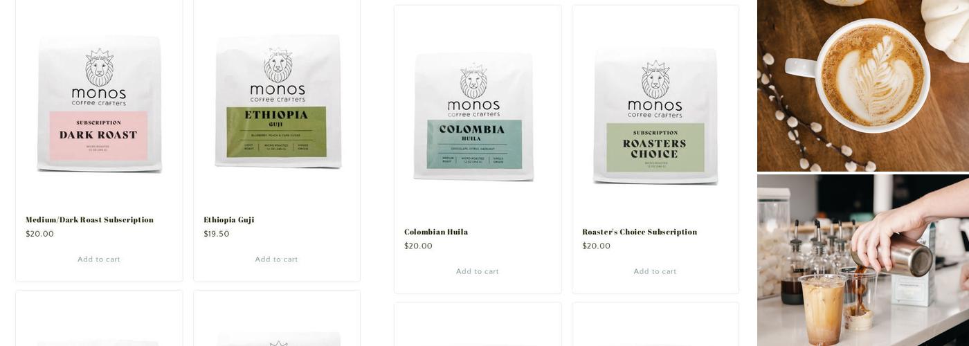 Monos Coffee Crafters Menu