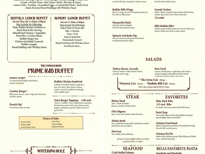 Irma Restaurant Grill Menu