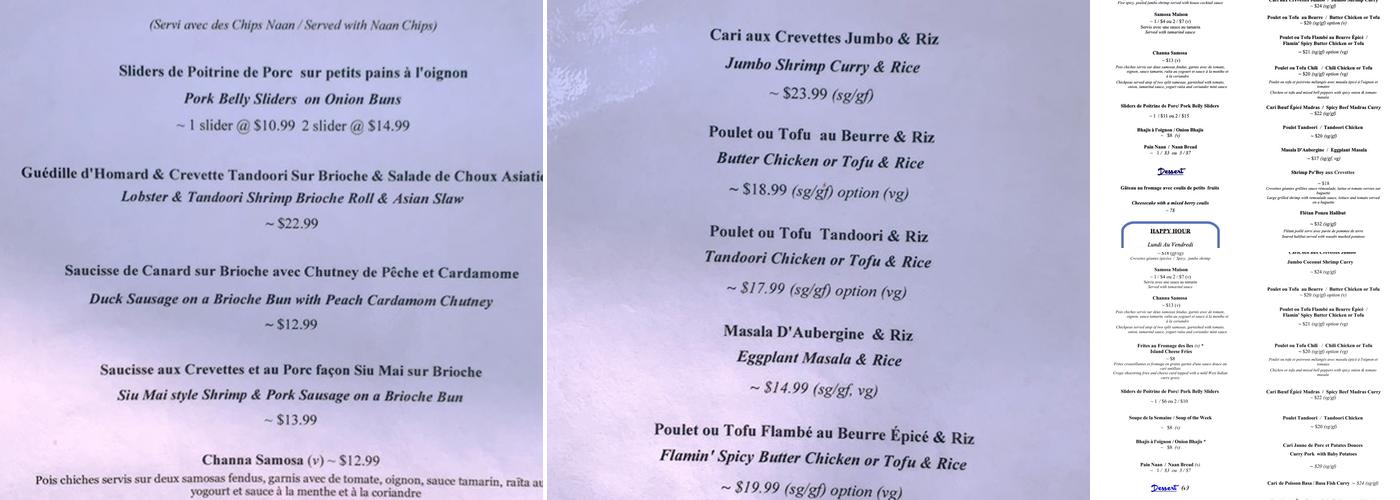 Kali Bistro Menu