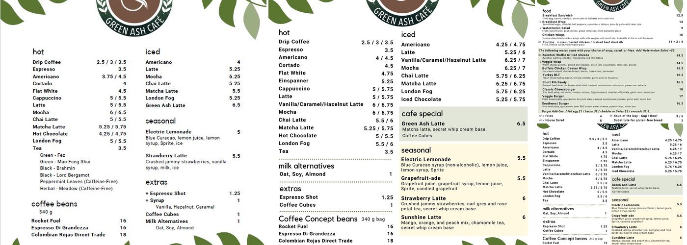 Green Ash Cafe Menu