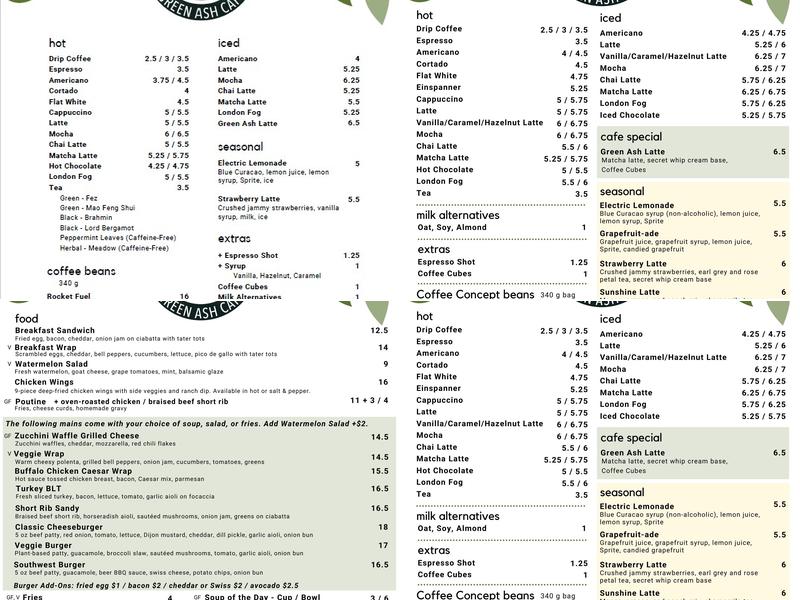 Green Ash Cafe Menu