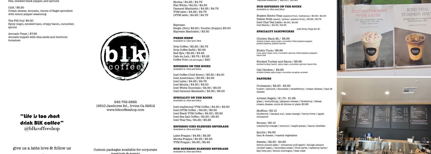 Blk Dot Coffee Menu