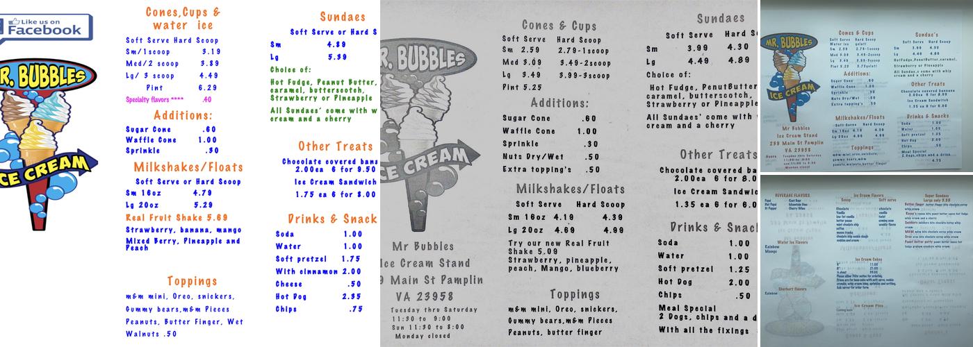 Bubbles Sweet Dreams Menu