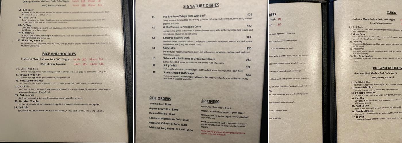 Erawan Thai Menu