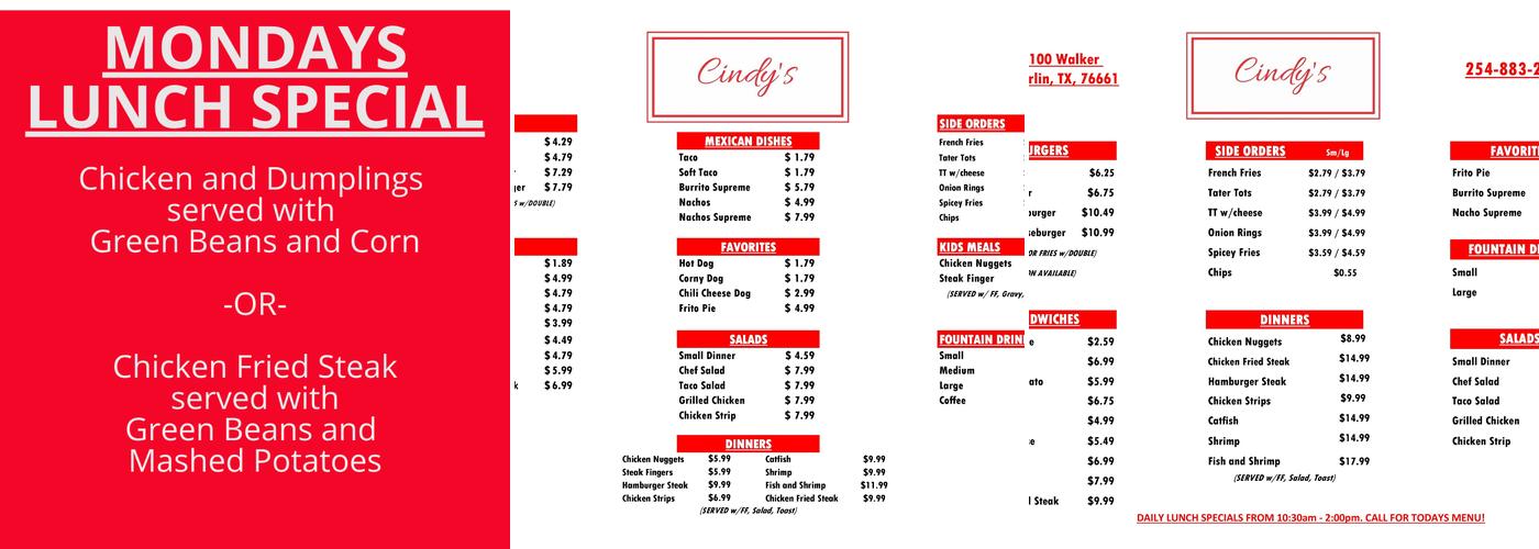 Cindy's Menu
