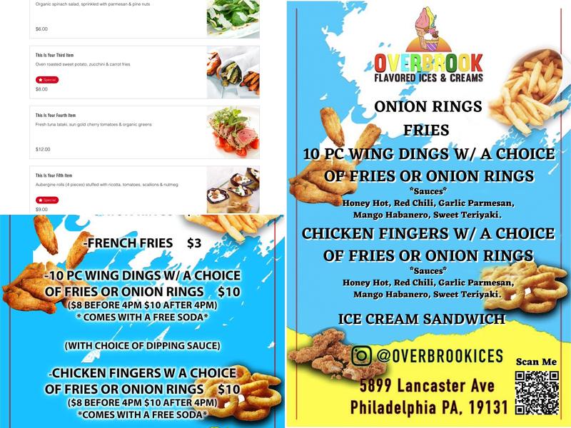 Overbrook Flavored Ices & Creams Menu