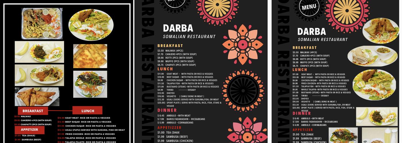 Darba Somalian Restaurant Menu