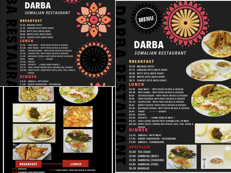 Darba Somalian Restaurant Menu