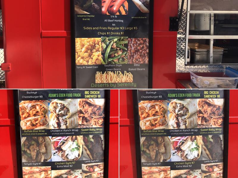 Adam’s Eden Food Truck Menu