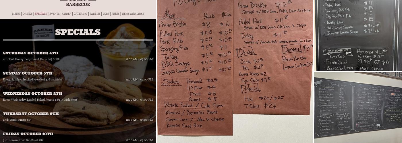 Eaker Barbecue Menu