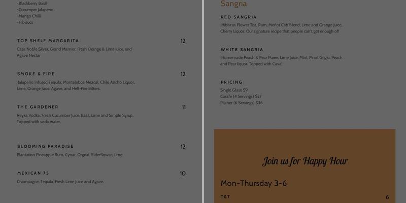 Marcos Piano Bar Menu