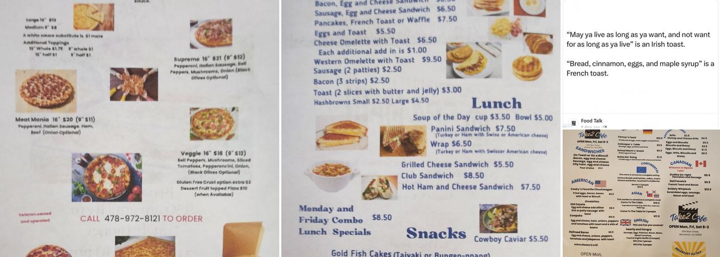 Take 2 Cafe Menu