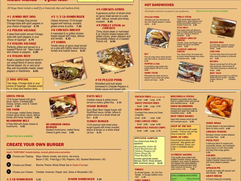 Kojak's Menu