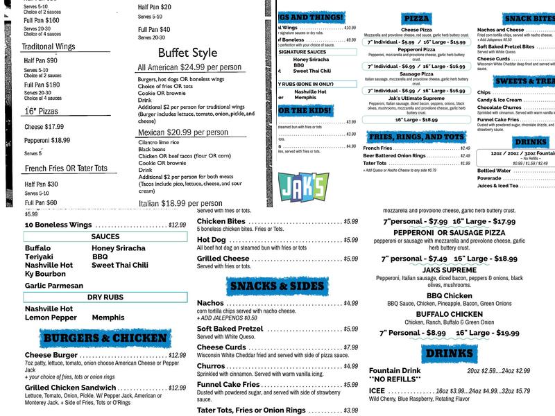 Jak's Menu