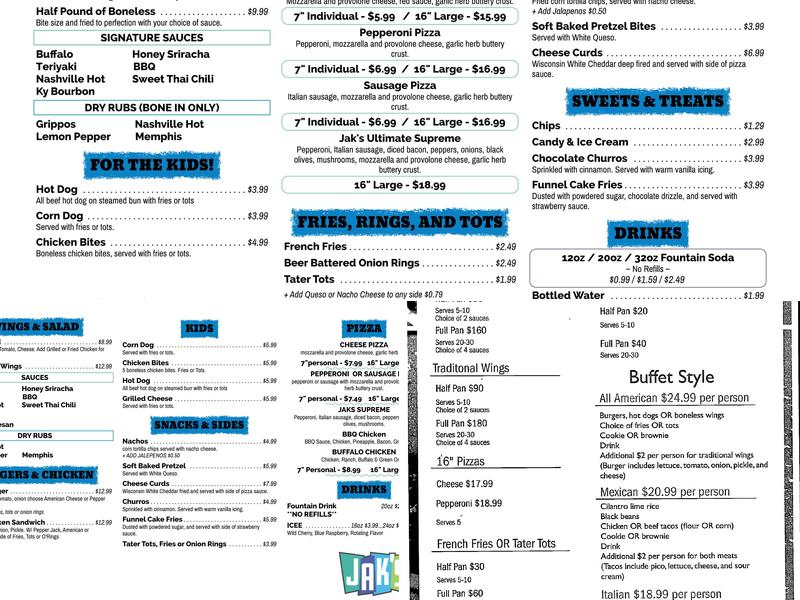 Jak's Menu