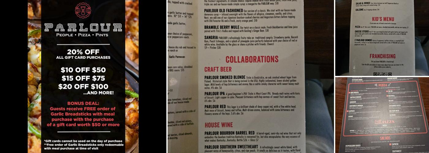 PARLOUR Pizza + Pints Menu