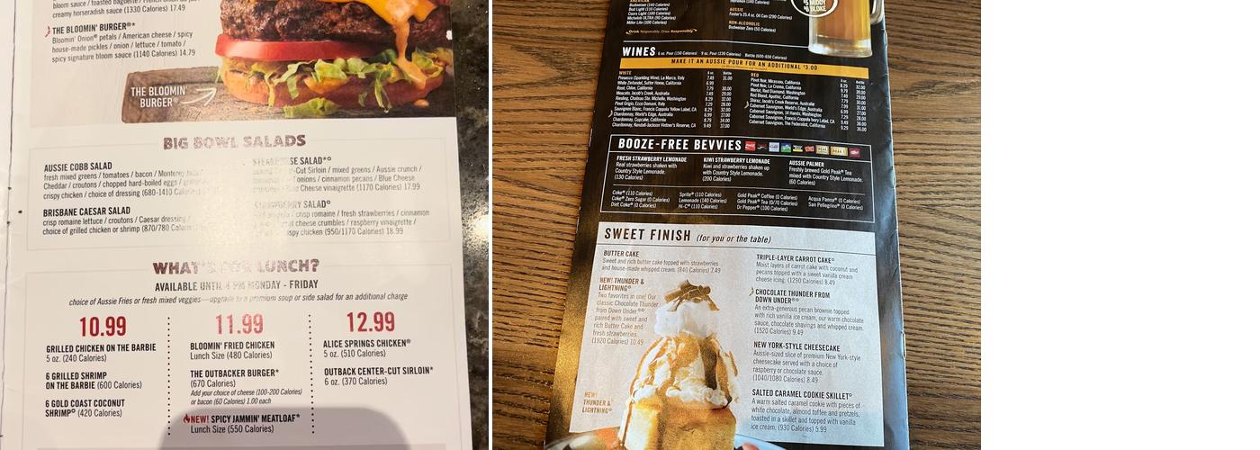 Outback Steakhouse Menu