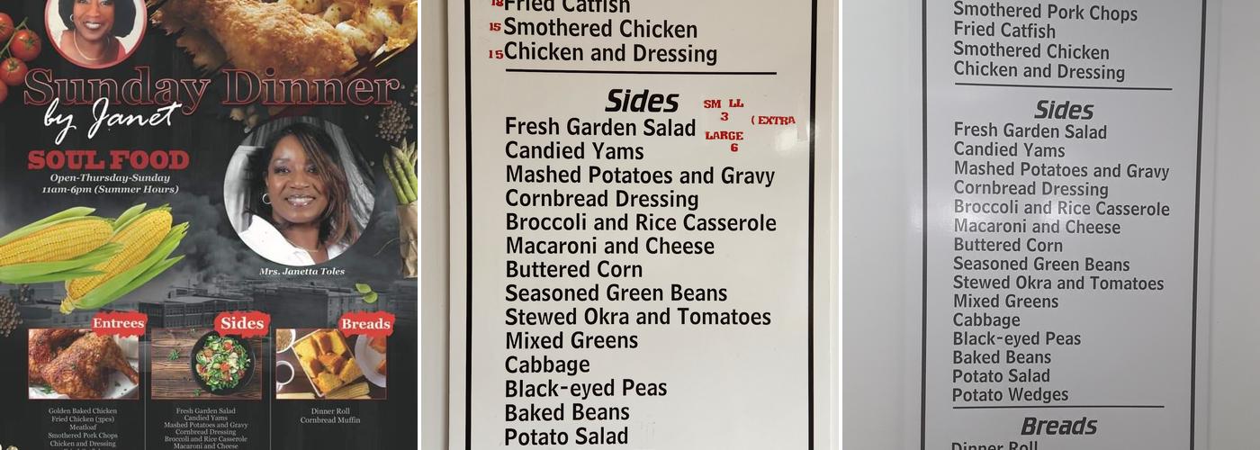 Sunday Dinner and More by Janet Menu