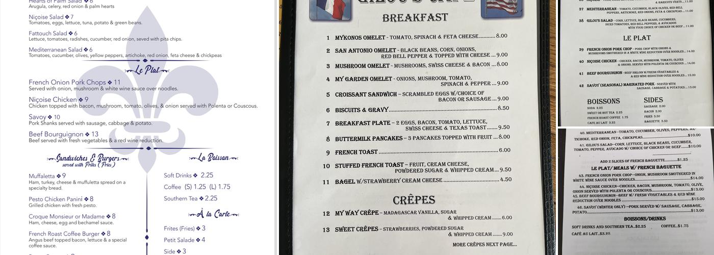 Gilou's Cafe Menu