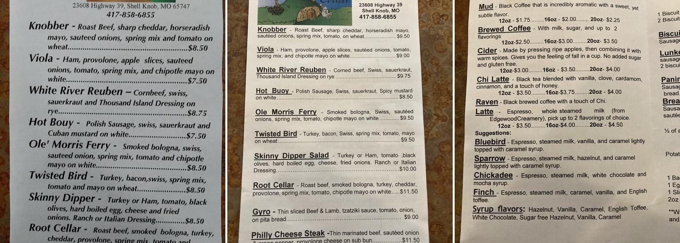 Root cellar Menu
