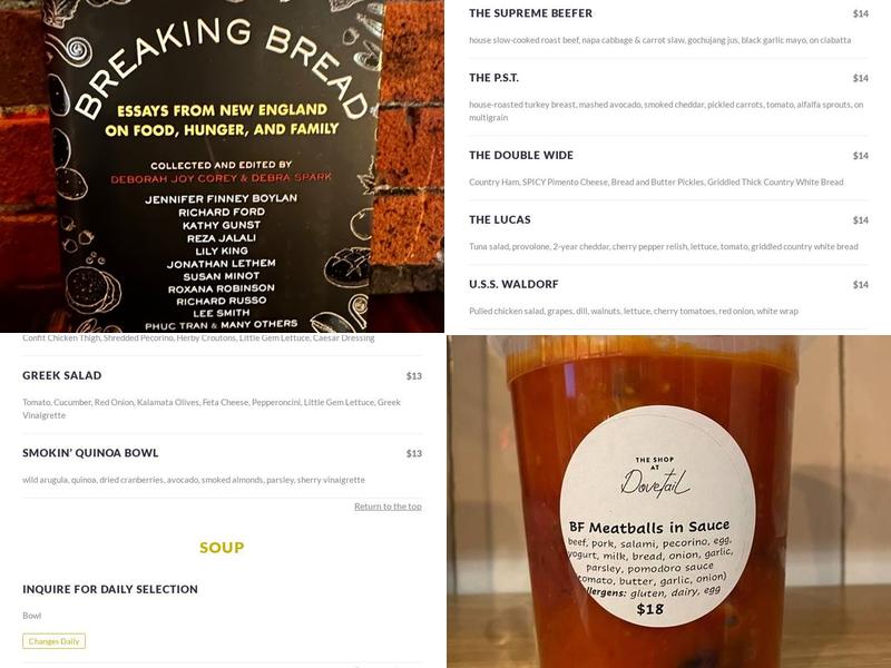 The Shop at Dovetail Menu