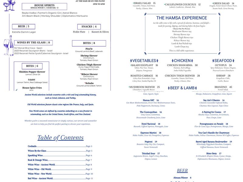Hamsa Menu