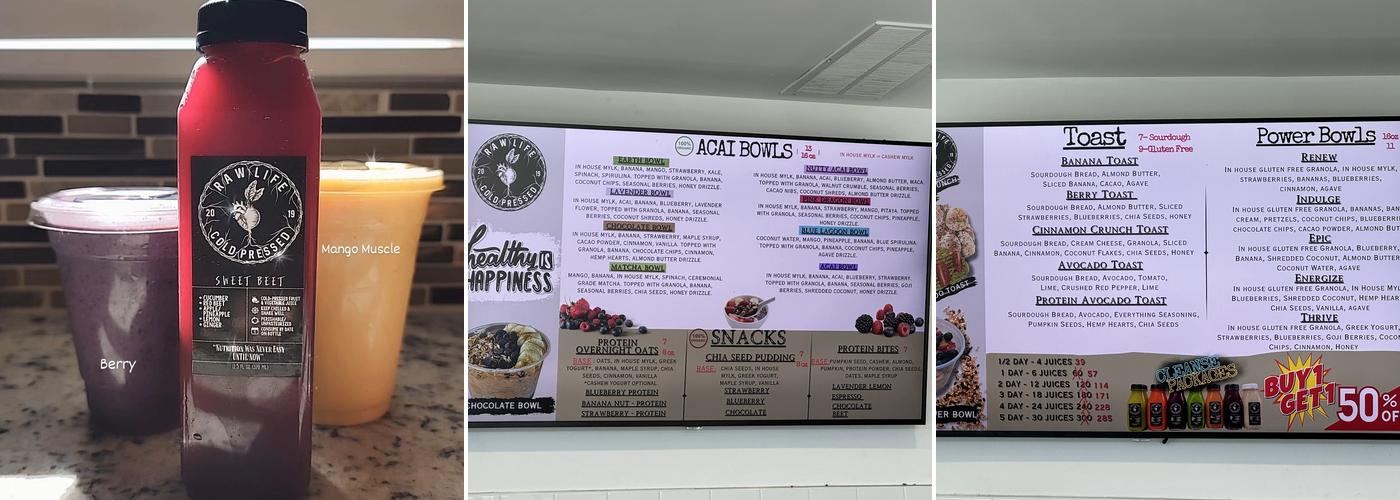 Raw Life Cold Pressed Menu