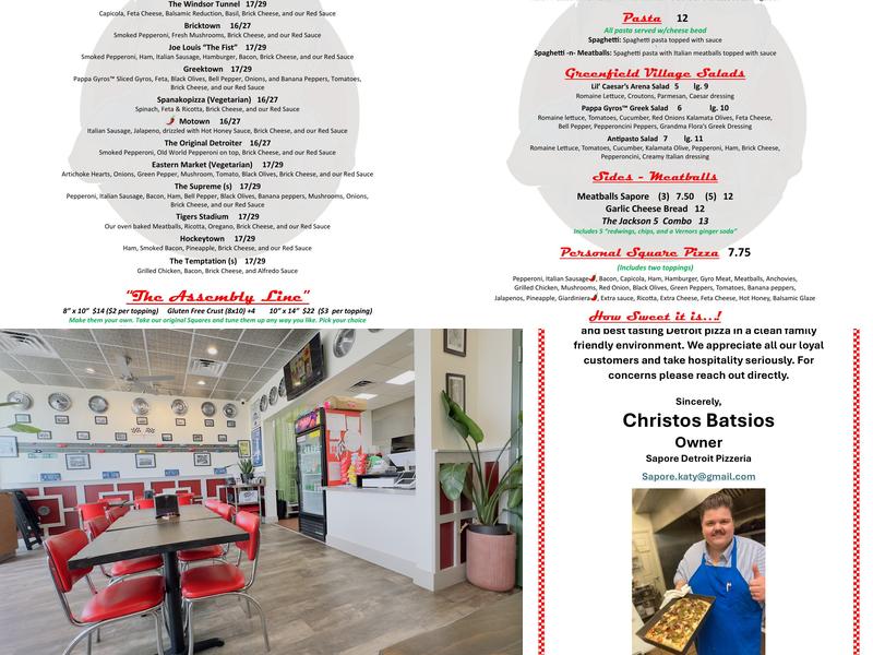 Sapore Detroit Pizzeria Menu