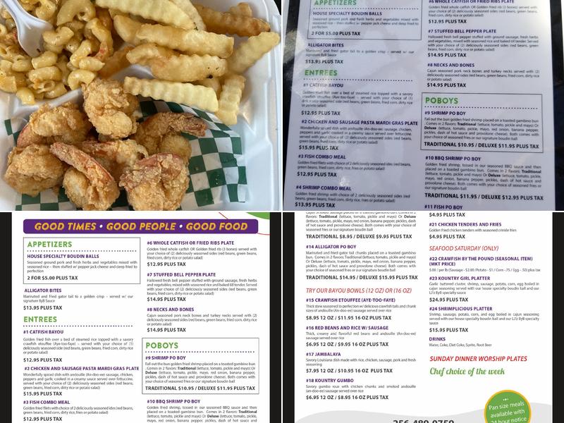 LJz Backyard Bayou Menu