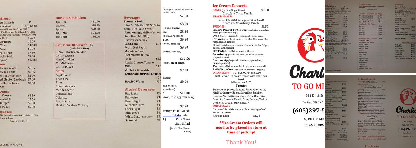 Charlie's Drive Inn Menu