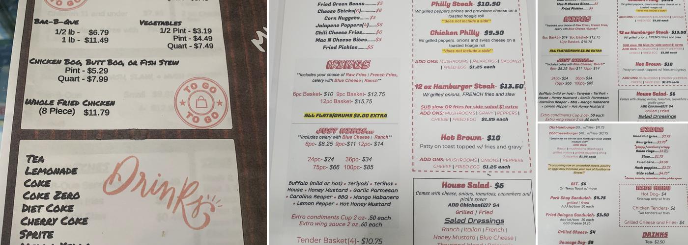 Laneys Pit Stop Menu