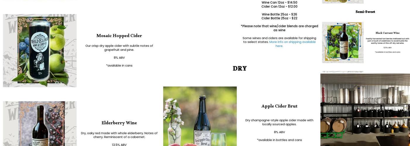 Wild Elder Wine and Cider Co. Menu