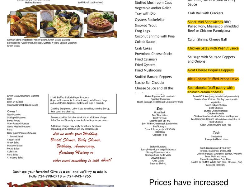 BACK BAY CATERING Menu