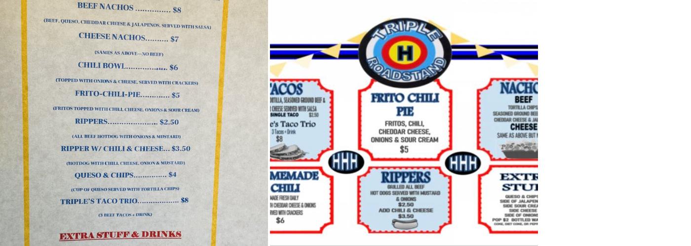 Triple H Roadstand Menu