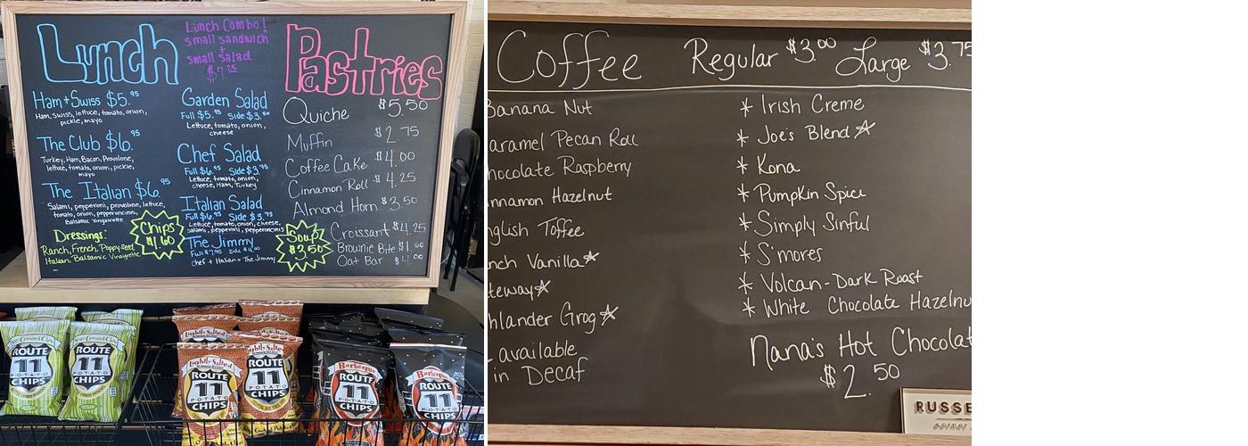 Russell's Corner Cafe Menu