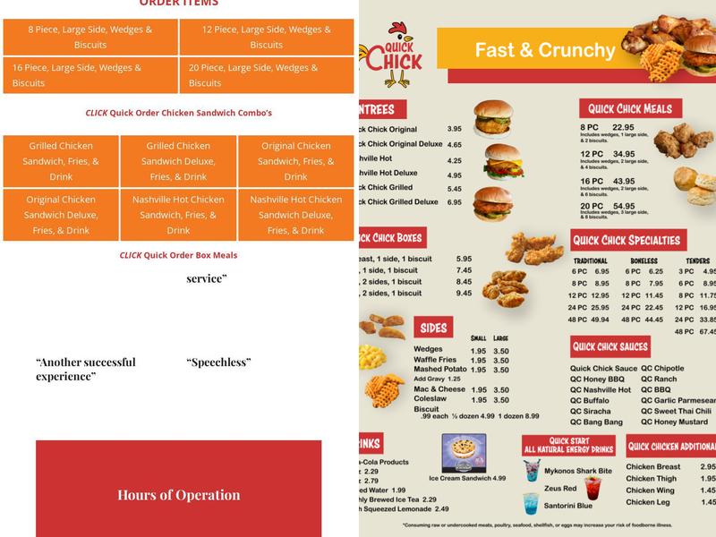 Quick Chick Menu