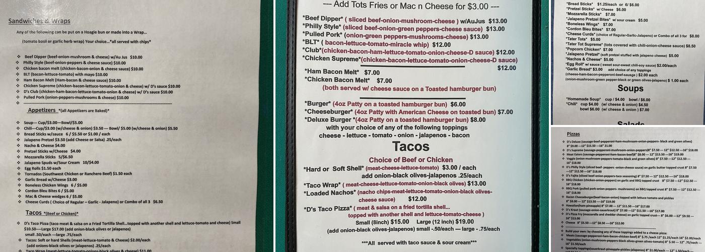 Double D’s Pub & Pizza Menu