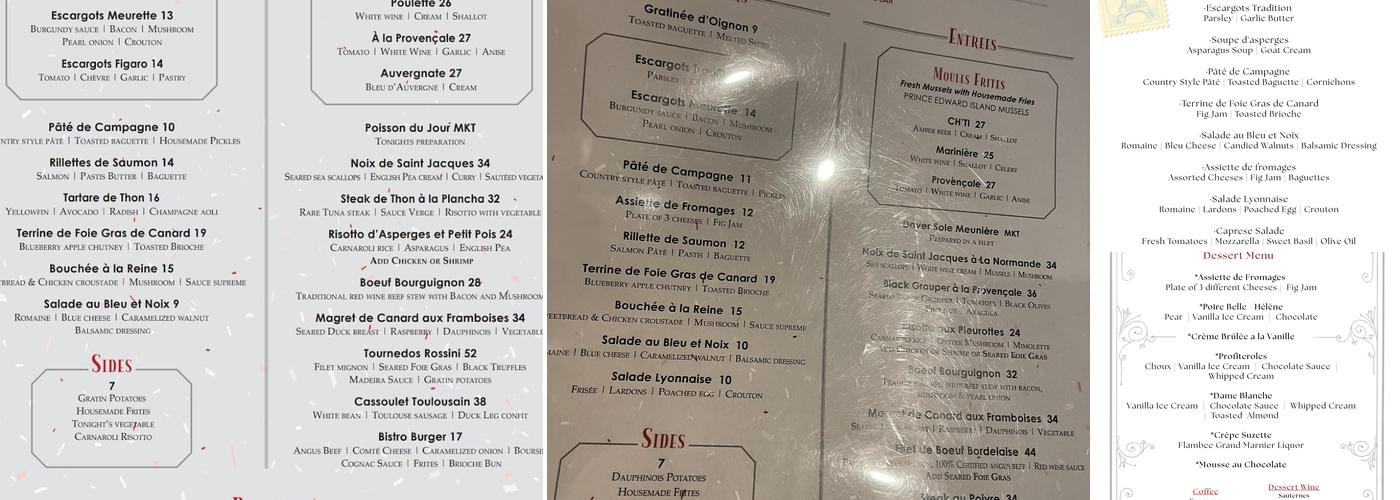 Figaro Bistro Menu