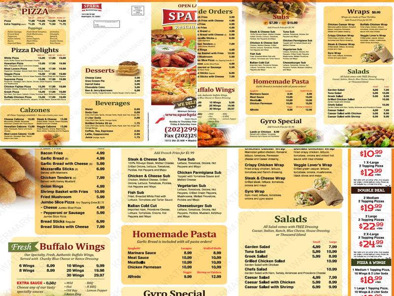 Spark Pizza DC Menu