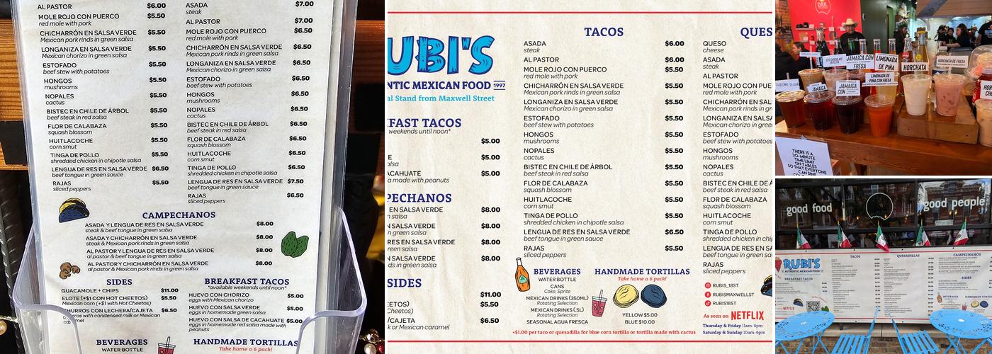 Rubi’s Tacos Menu