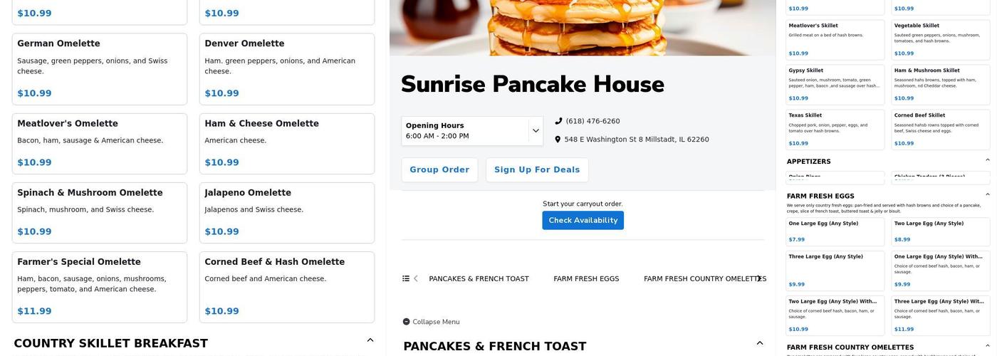 Sunrise Pancake House Menu