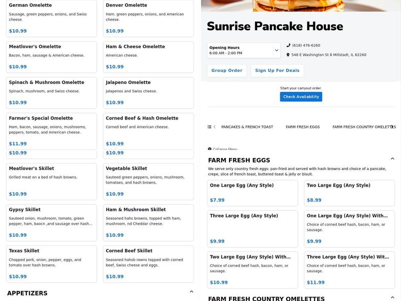 Sunrise Pancake House Menu