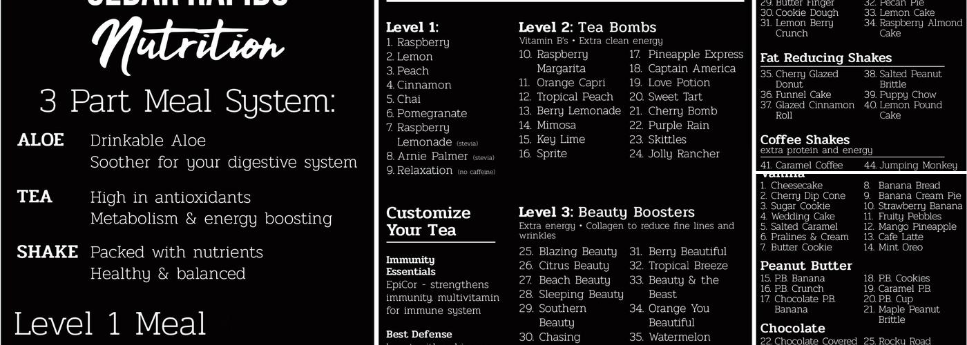 Cedar Rapids Nutrition Menu