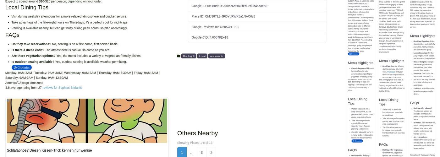 Sophia Stefani's Tavern Menu