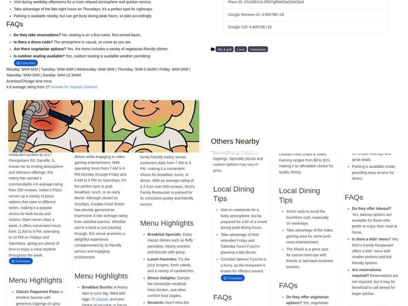 Sophia Stefani's Tavern Menu