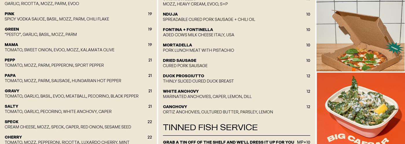 Cent's Pizza + Goods Menu