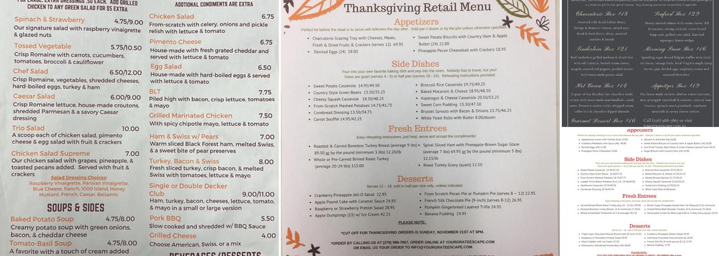 Your Grate Escape Menu