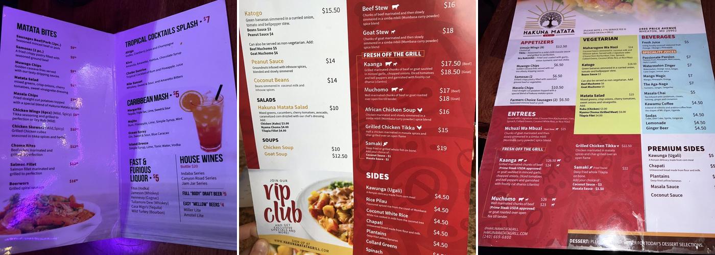 Hakuna Matata Kitchen & Bar Menu