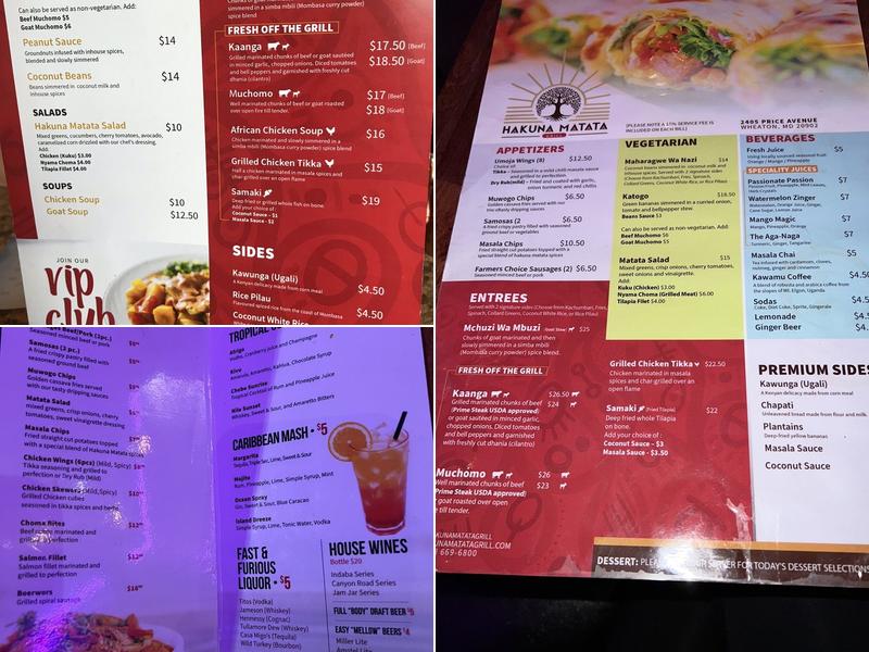 Hakuna Matata Kitchen & Bar Menu